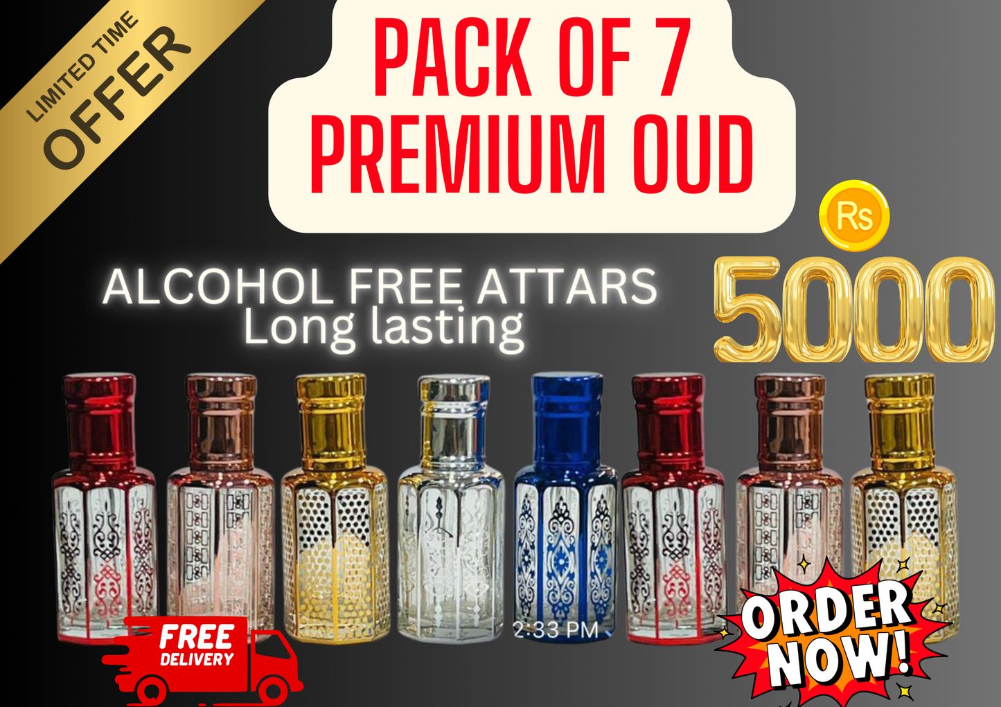 "Premium Oud Attars Pack | 7 پریمیم عود اٹارز | Alcohol-Free Perfume | لمبی دیر تک رہنے والی خوشبو | Best Long-Lasting Fragrance in Pakistan - Free Delivery