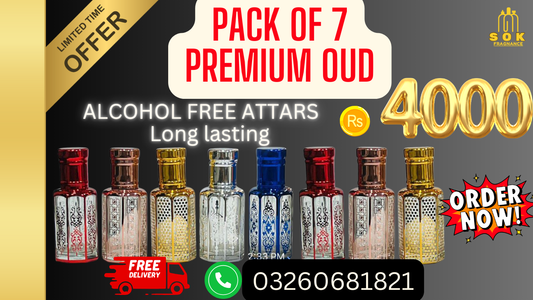 "Premium Oud Attars Pack | 7 پریمیم عود اٹارز | Alcohol-Free Perfume | لمبی دیر تک رہنے والی خوشبو | Best Long-Lasting Fragrance in Pakistan | 100% Original & Free Delivery